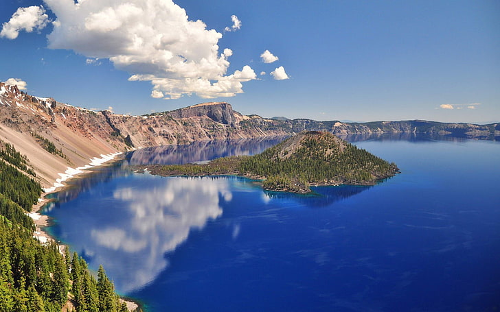 Crater Lake (Oregon), nature, reflection, sky, clouds, water