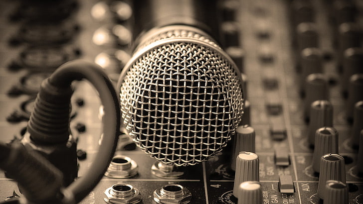 black corded microphone, technology, sepia, input device, music