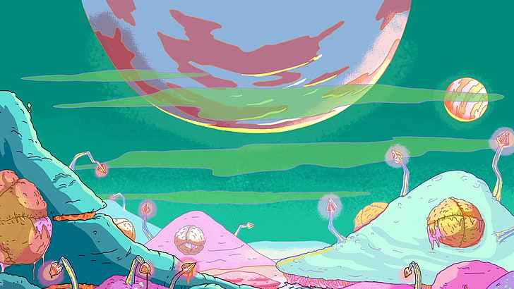 purple and pink planet wallpaper, Rick and Morty, representation, HD wallpaper
