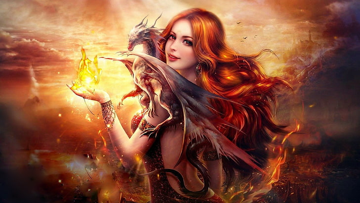 artwork, woman warrior, mythology, fantasy girl, special effects, HD wallpaper