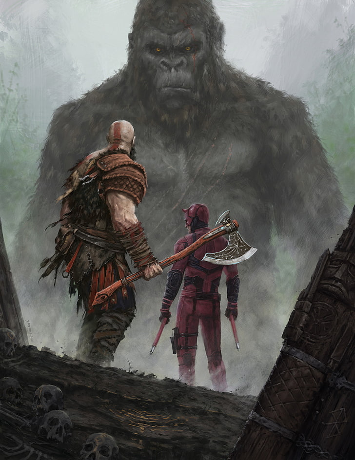 God of War (2018), Daredevil, Marvel Comics, King Kong, video games, HD wallpaper