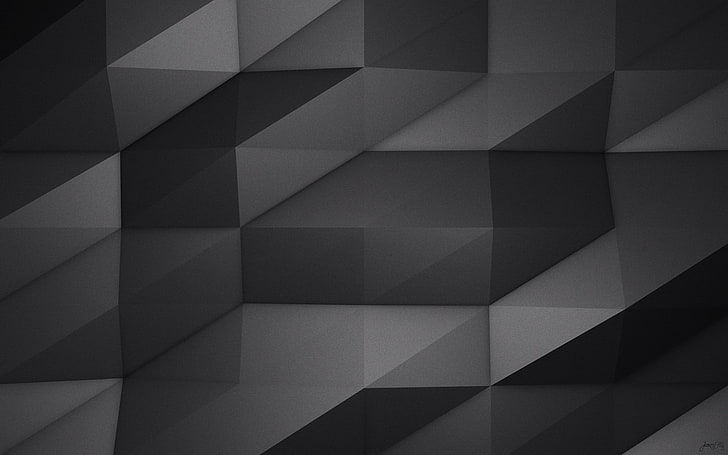 gray and black digital wallpaper, low poly, monochrome, digital art