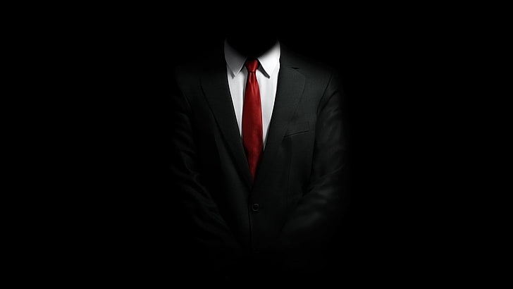 Hitman digital wallpaper, man wearing black suit and red necktie
