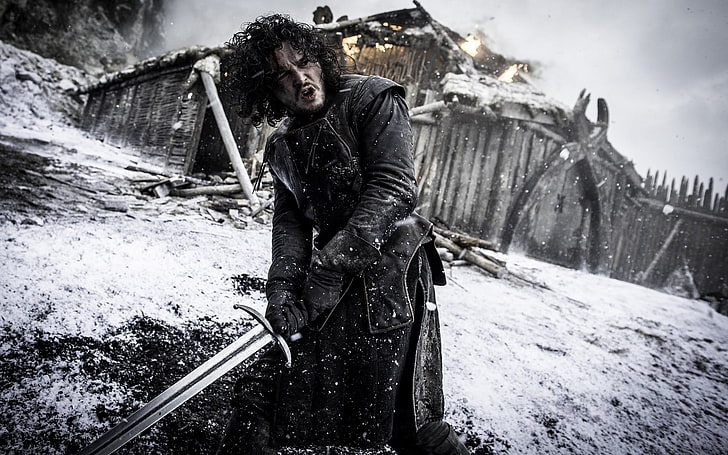 John Snow of Game of Thrones, Jon Snow, Kit Harington, sword, HD wallpaper