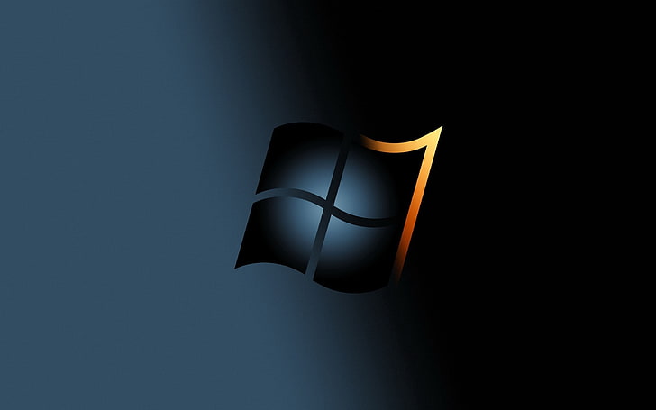 black Windows digital wallpaper, windows 7, gray, yellow, flag