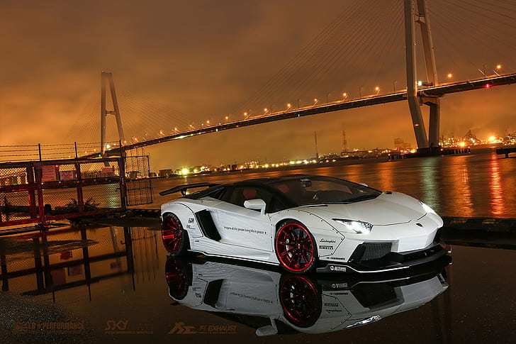 landscape photography of sports car near body of water and bridge, HD wallpaper