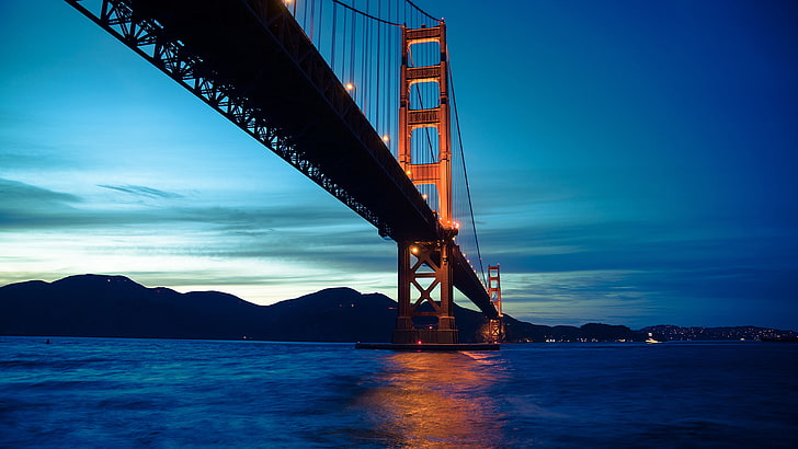 night, San Francisco, Golden Gate Bridge, water, sky, built structure