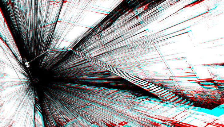 anaglyph 3D, stairs, hallway