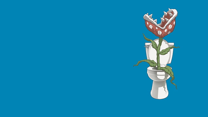 Super Mario, minimalism, toilets, colored background, plant