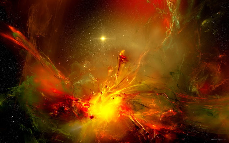 red and yellow flower painting, digital art, space, space art, HD wallpaper