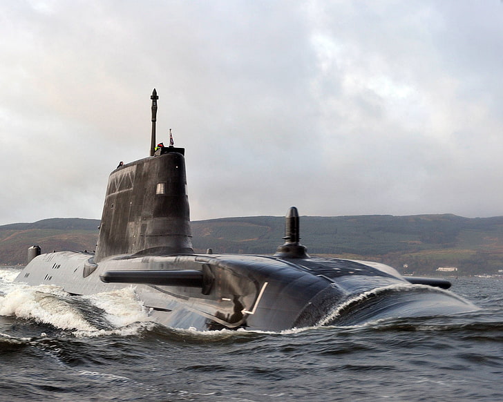 submarine, Royal Navy, Astute-class submarine, sky, water, cloud - sky