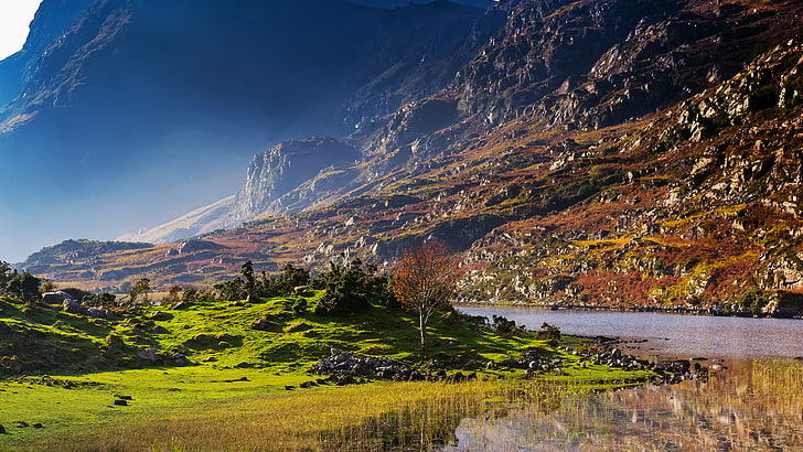 green grass filled mountains, landscape, water, river, scenics - nature, HD wallpaper