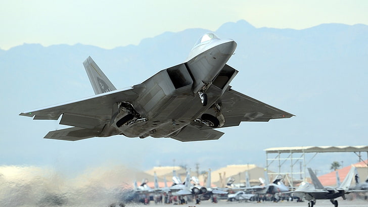 gray fighter plane, aircraft, F-22 Raptor, air vehicle, airplane