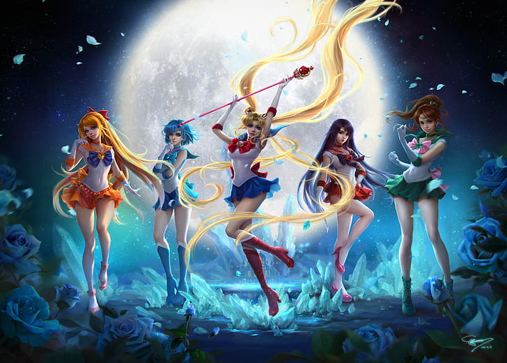 Sailor Moon, Anime, Blonde, Blue Eyes, Blue Hair, Brown Hair, HD wallpaper