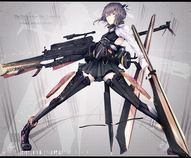 anime girls, Kantai Collection, spread legs, weapon