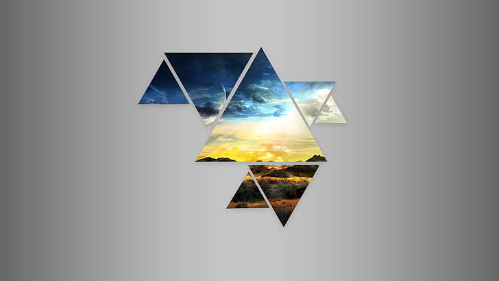 abstract, sunset, triangle, simple background