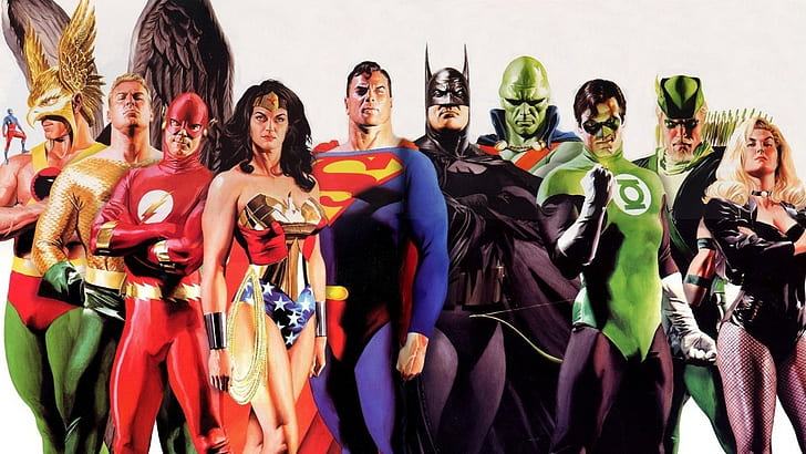 Alex Ross, Aquaman, Batman, comics, DC Comics, Green Arrow, HD wallpaper