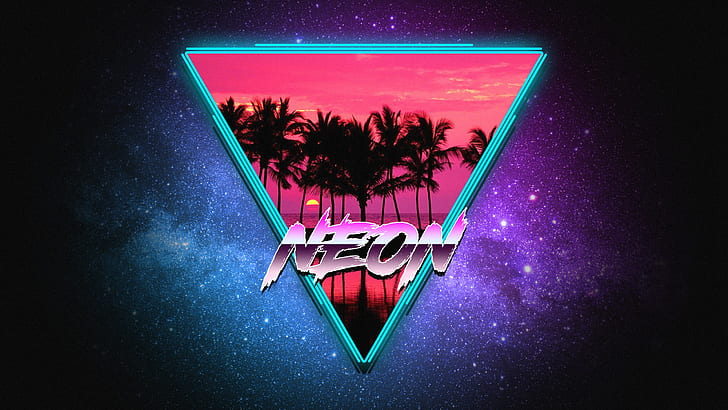 Music, Stars, Neon, Palm trees, Triangle, Electronic, Synthpop, HD wallpaper