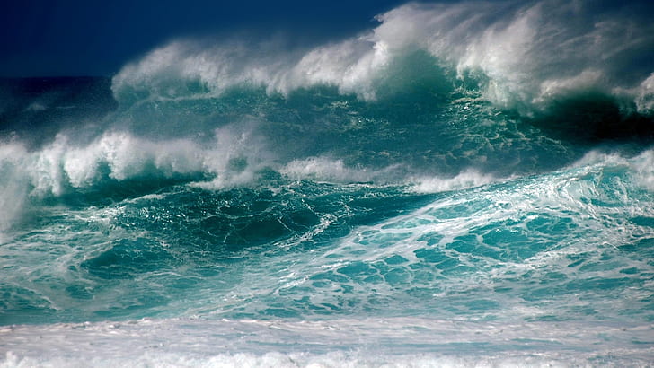 Sea, storm, waves, foam, sky, water waves, HD wallpaper