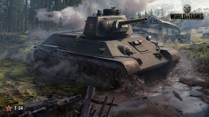 World of Tanks video game screenshot, wargaming, T-34, mud, forest