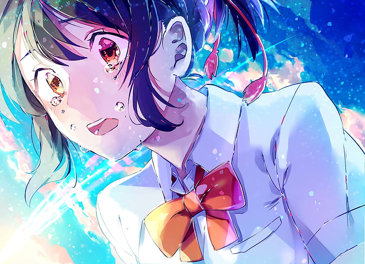 Kimi no Na Wa, anime girls, Miyamizu Mitsuha, blue, multi colored, HD wallpaper