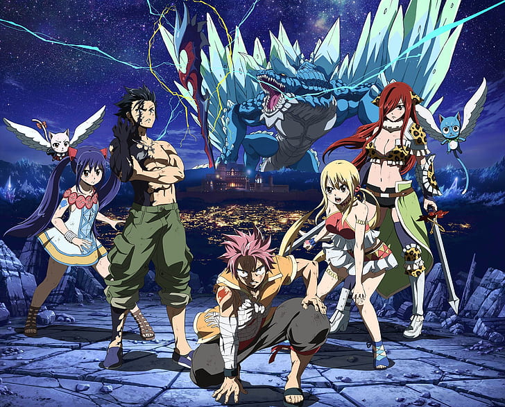Anime, Fairy Tail, Erza Scarlet, Gray Fullbuster, Lucy Heartfilia, HD wallpaper