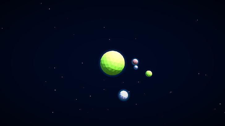 green and blue planets, space, stars, digital art, 3D, space art