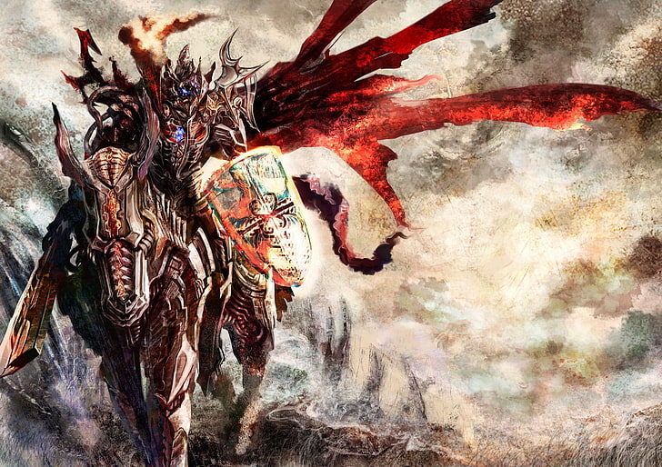 knight riding horse in armor set wallpaper, fantasy art, no people