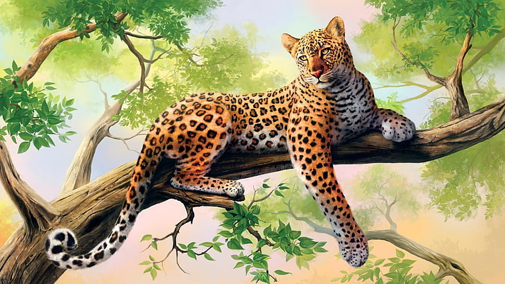 HD wallpaper: painting, leopard, artistic, tree, big cat, wild cat, animal  themes | Wallpaper Flare