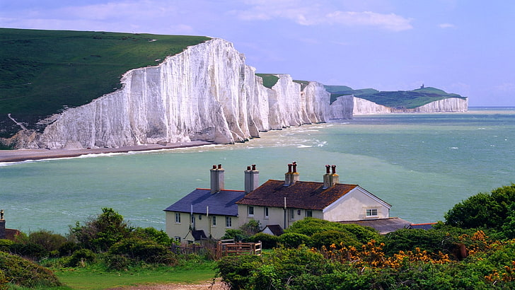 nature, landscape, cliff, England, Seven Sisters, coast, sea, HD wallpaper