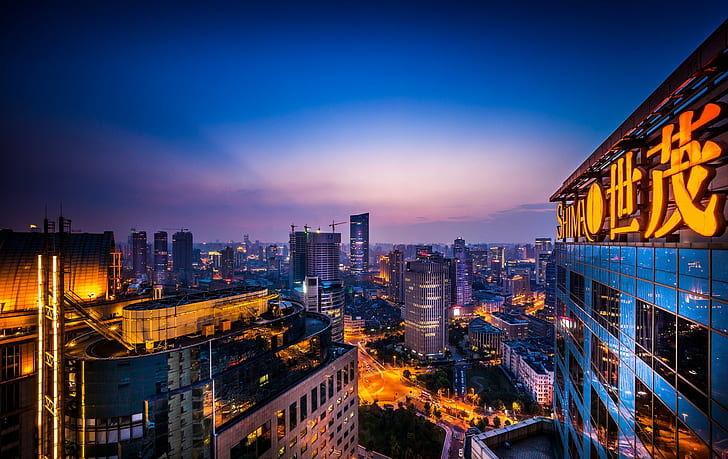 urban, city, night, Shanghai, China, HD wallpaper