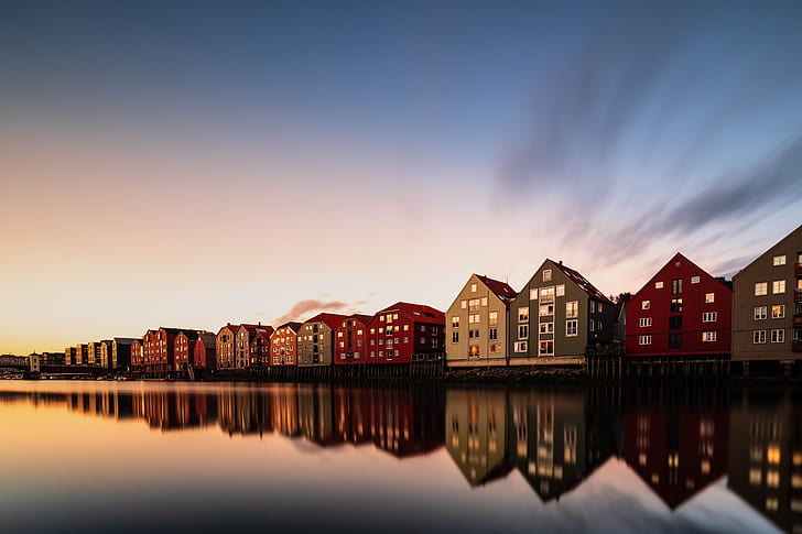 night, the city, Trondheim, HD wallpaper