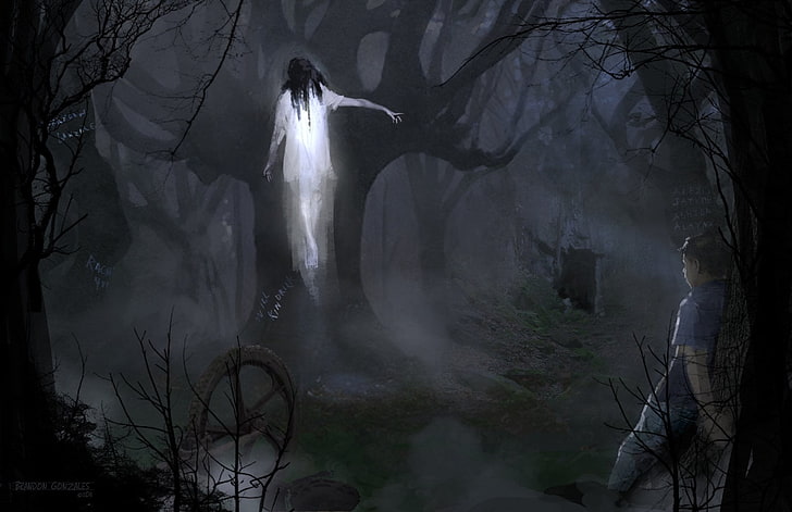 HD wallpaper: white ghost under tree illustration, Dark, plant, forest,  nature | Wallpaper Flare