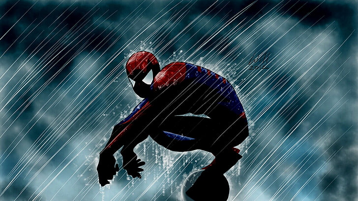 Marvel Spider-Man digital wallpaper, comics, rain, superhero