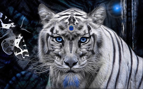 Blue eyes animal black blue eyes tiger water white wild HD phone  wallpaper  Peakpx