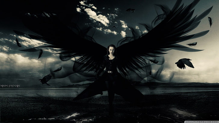 male angel digital wallpaper, wings, photo manipulation, birds, HD wallpaper