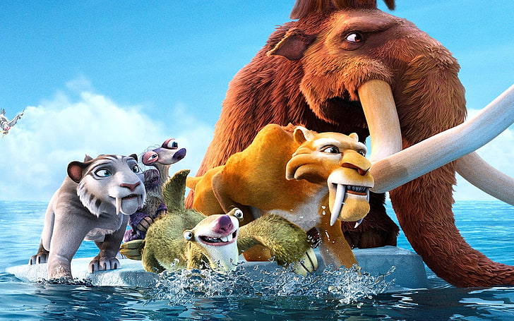 Ice Age cast, sea, the sky, water, clouds, tiger, river, the ocean, HD wallpaper