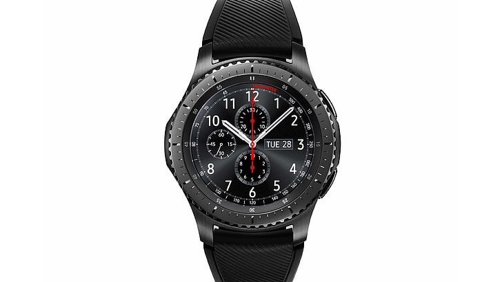 round black case chronograph watch with black strap, Samsung Gear S 3 classic, HD wallpaper