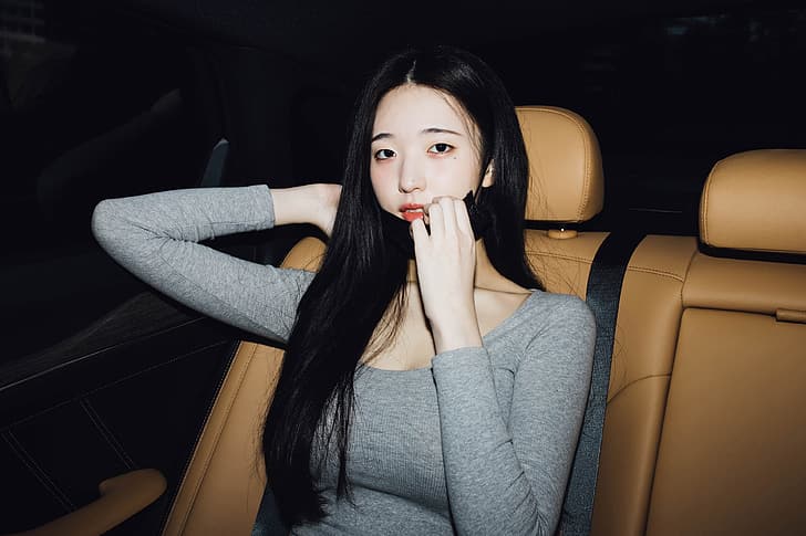 Yeon-woo, women, model, Asian, portrait, car interior, Moon Night Snap, HD wallpaper