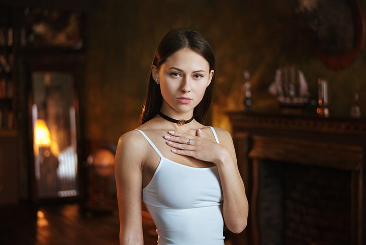 women's white spaghetti strap top, Catherine Timokhina, Maxim Maximov, HD wallpaper