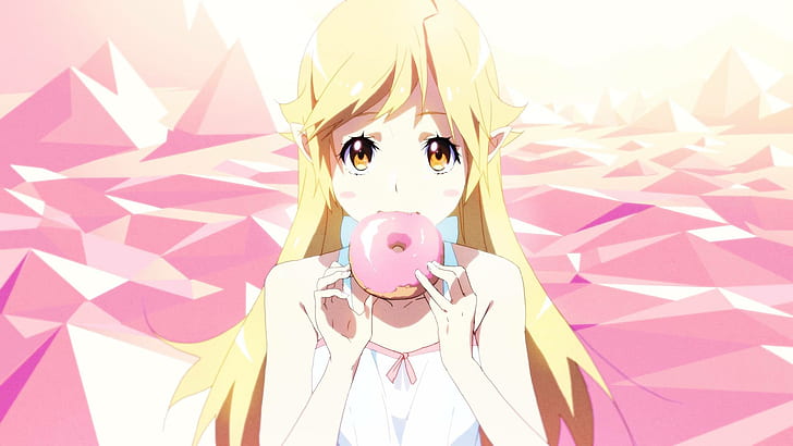 Monogatari Series, Oshino Shinobu, donut, anime girls, yellow hair, HD wallpaper