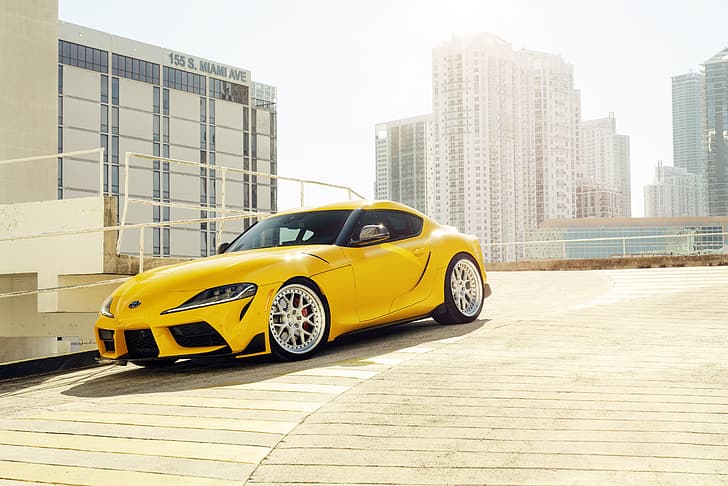 yellow, building, sports car, Toyota Supra, 2020 Toyota GR Above