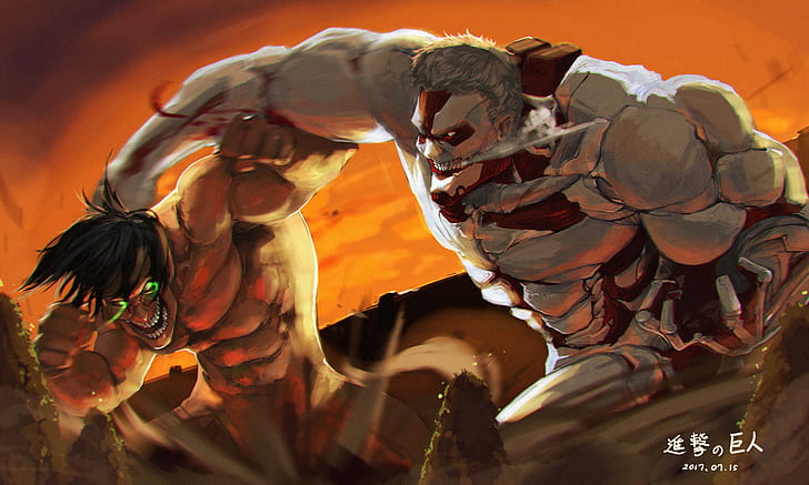 Hd Wallpaper Anime Attack On Titan Armored Titan Eren Yeager Reiner Braun Wallpaper Flare