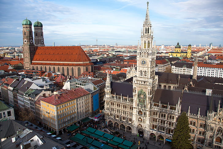 the sky, tower, home, Germany, Munich, area, Church, panorama, HD wallpaper