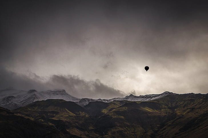 hot air balloon on top of a mountain photo, ventures, Eyjafjallajökull