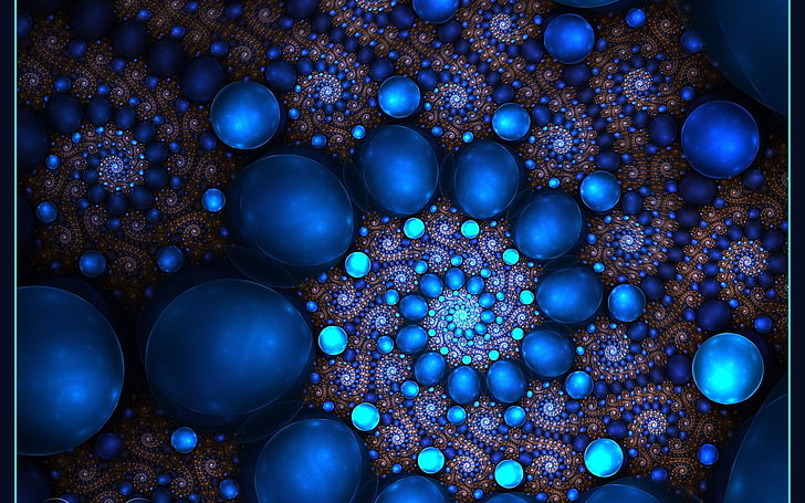blue and green floral decor, fractal, spiral, sphere, no people, HD wallpaper
