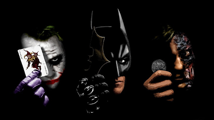 DC Joker, Batman, and Two Face digital wallpaper, movies, The Dark Knight
