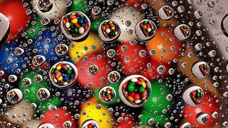 abstract, waterdrops, colorful, reflection, bubbles, dew, HD wallpaper