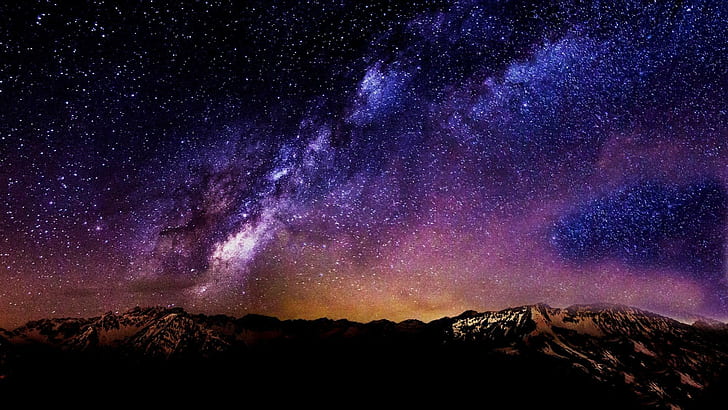stars night landscape starry night mountain long exposure galaxy shooting stars comet, HD wallpaper