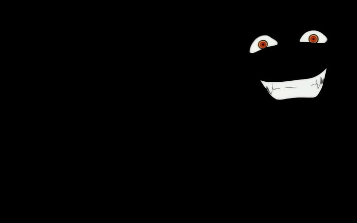HD wallpaper: smiling red eyes anime wallpaper, minimalism, black background  | Wallpaper Flare